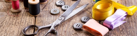 Old scissors, buttons, threads; Fotolia_65187533